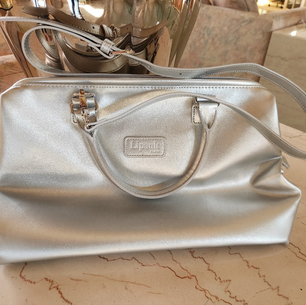 LIPAULT Paris Silver New Bowling Bag Tote + Wallet - Picture 3 of 11